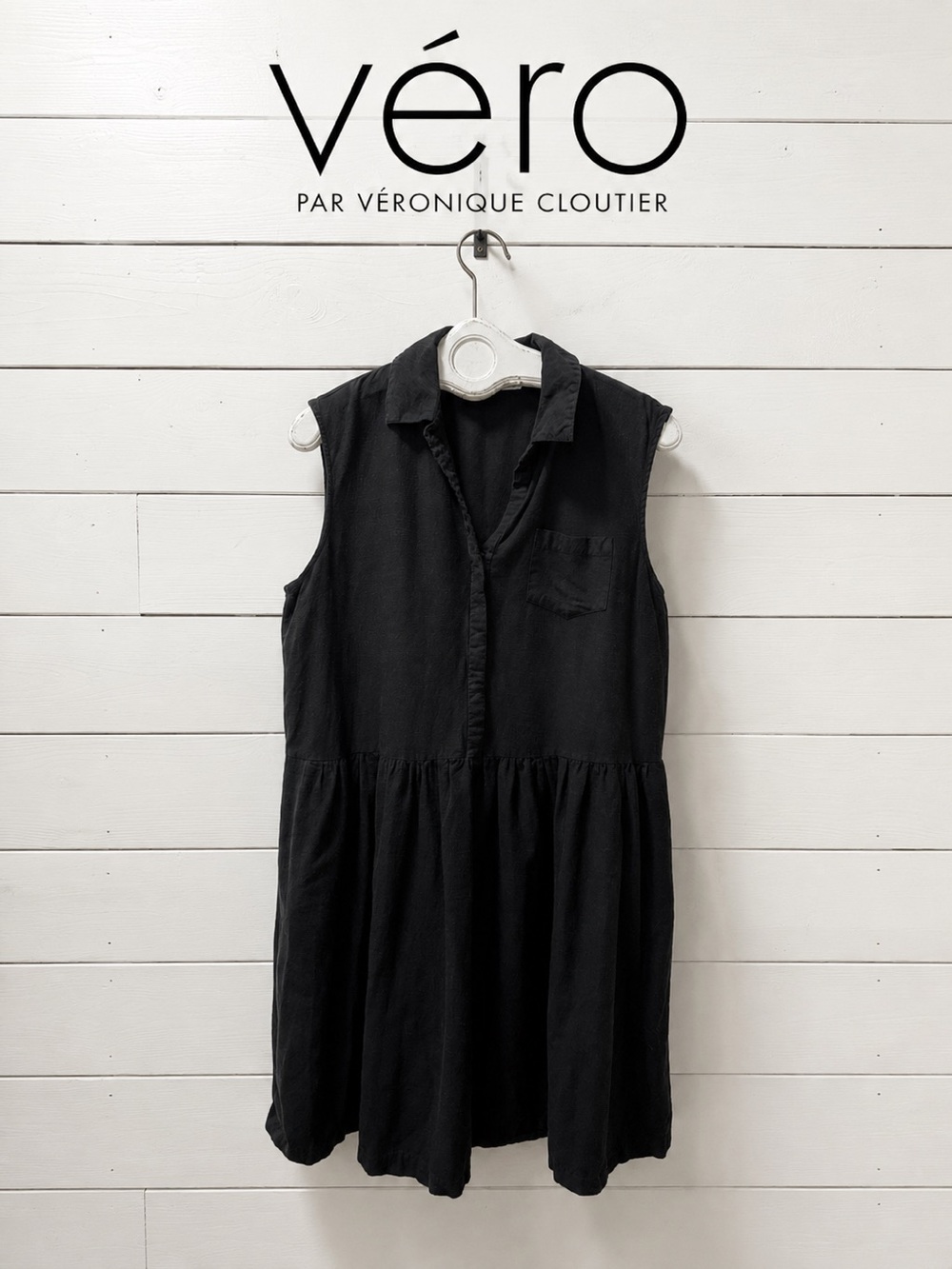 Véro par Véronique Cloutier Sleeveless Shirt Dress Black – Size Large